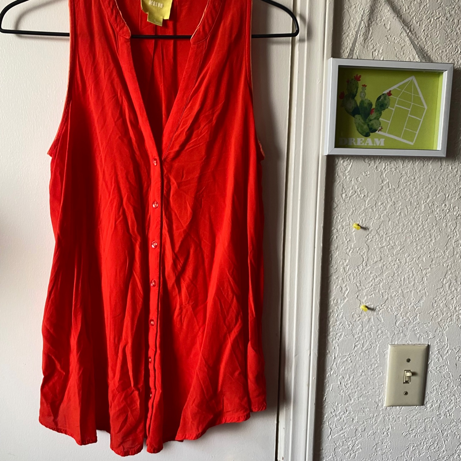 Maeve Button Down Tank Top Sleeveless Casual Blouse Red Size Small